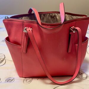 Salmon Pink Leather Tote Bag